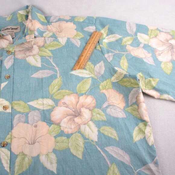 Vintage Men's Hawaiian Shirt 2XL Cooke Street Blue Floral Short Sleeve Cotton - Picture 7 of 7